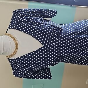 Michael Kors navy polka dot classic fitted style dress size small
